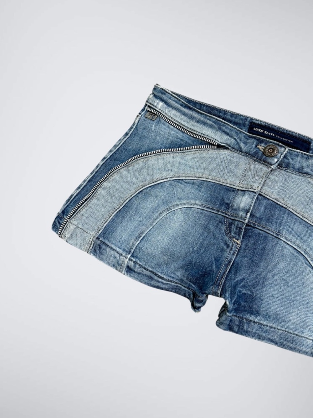 VTG Y2K Miss Sixty Avant-Garde Arched Micro Denim Mid Rise Shorts - Picture 3 of 9